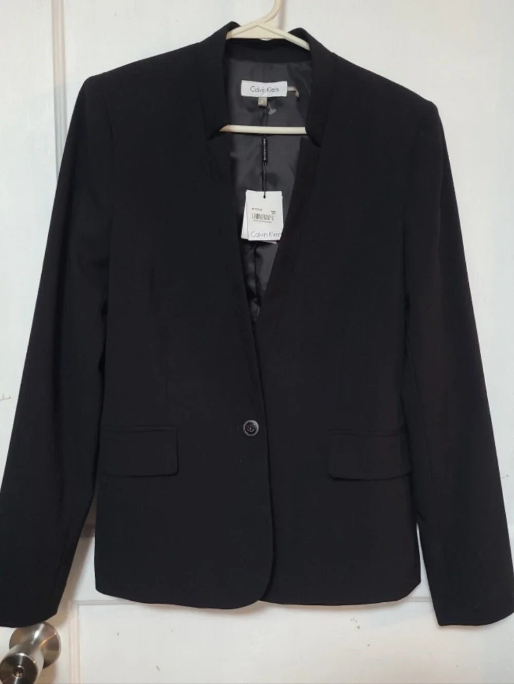 New Calvin Klein Black Collarless Single-Button Blazer 6
